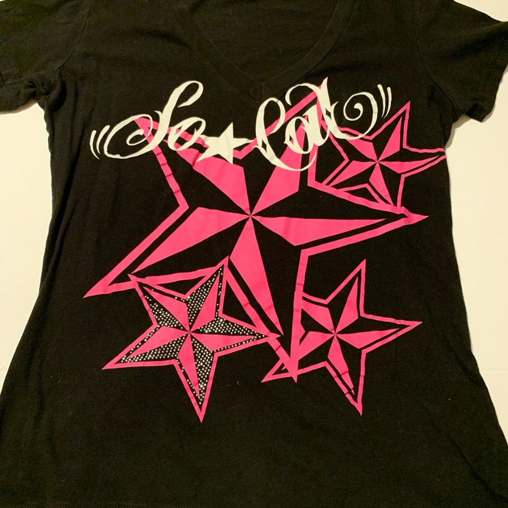 RARE Y2K So Cal Affliction Style Shirt Black/Pink Bling 2000s Grunge Skater Star